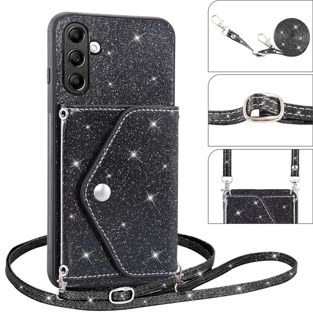 For Samsung Galaxy A14 5G / 4G PU Leather+TPU Phone Cover Kickstand Card Holder Cell Phone Case - Black - 5