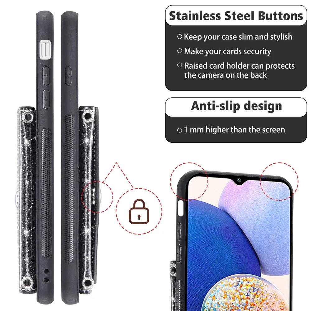For Samsung Galaxy A14 5G / 4G PU Leather+TPU Phone Cover Kickstand Card Holder Cell Phone Case - Black - 6