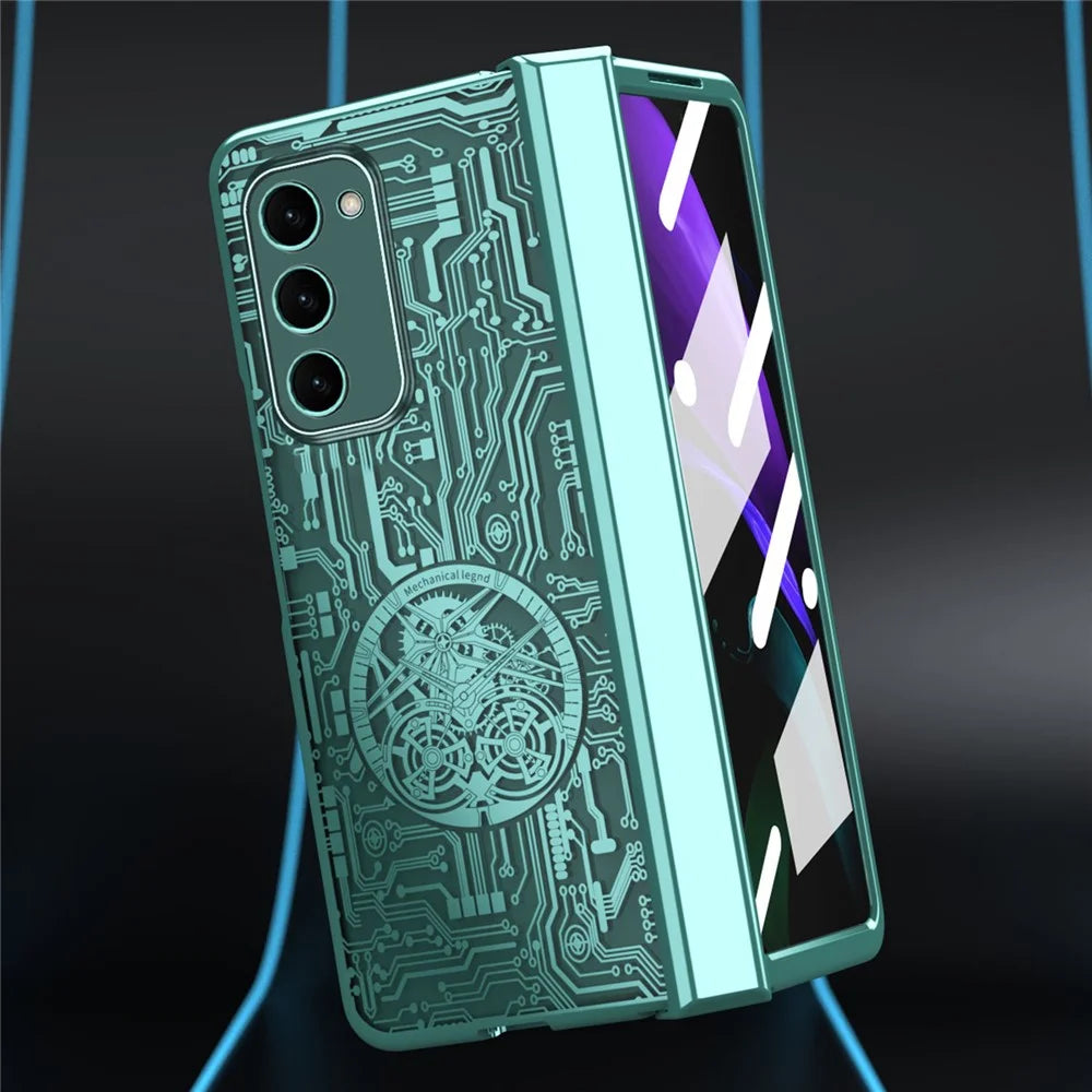 For Samsung Galaxy Z Fold2 5G Mechanical Legend Series Hinge Protection Phone Case Hard PC Electroplating Cover with Tempered Glass Film - Gold - 4
