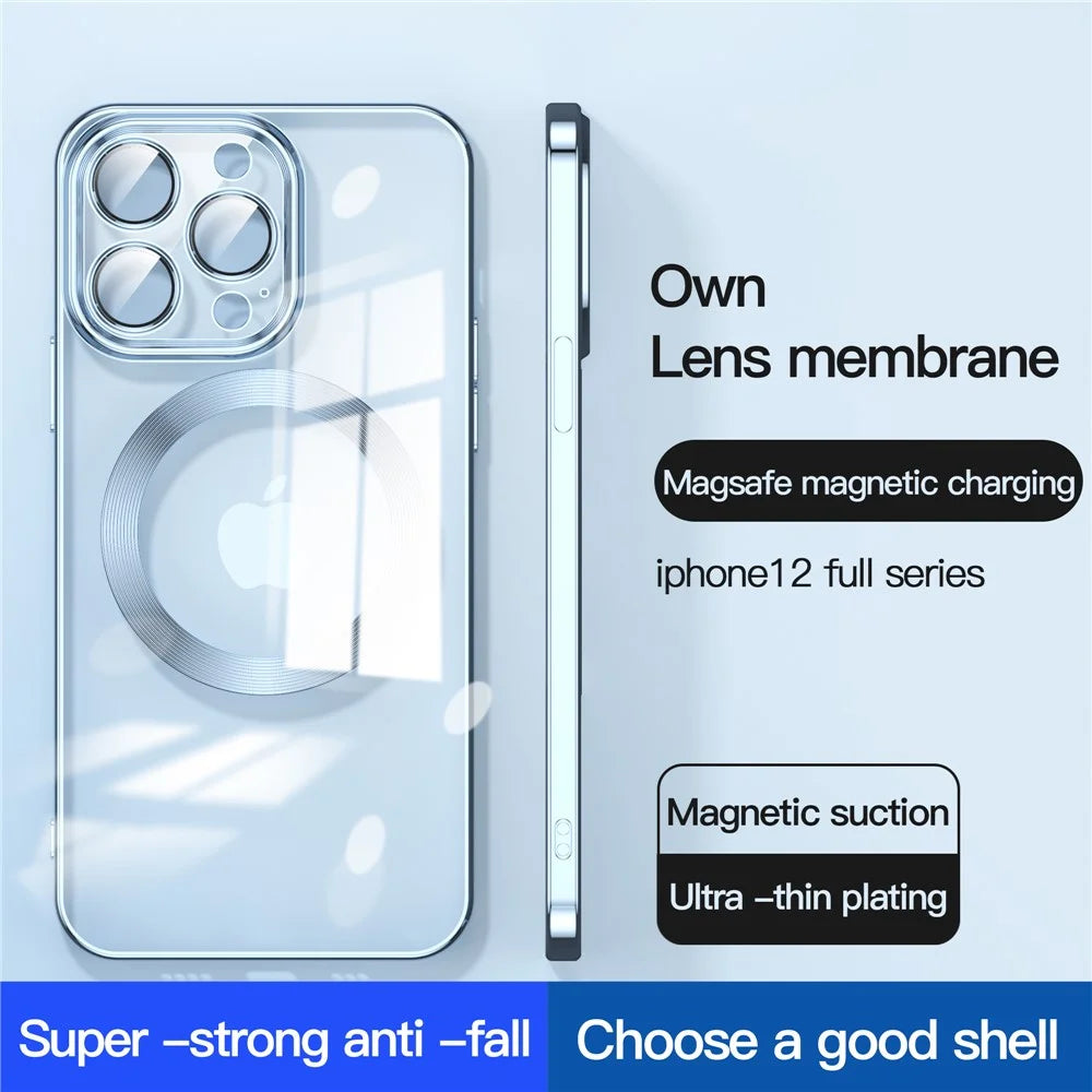 For iPhone 12 Pro Max Compatible with MagSafe TPU Clear Phone Cover with Glass Lens Protector - Baby Blue - 2