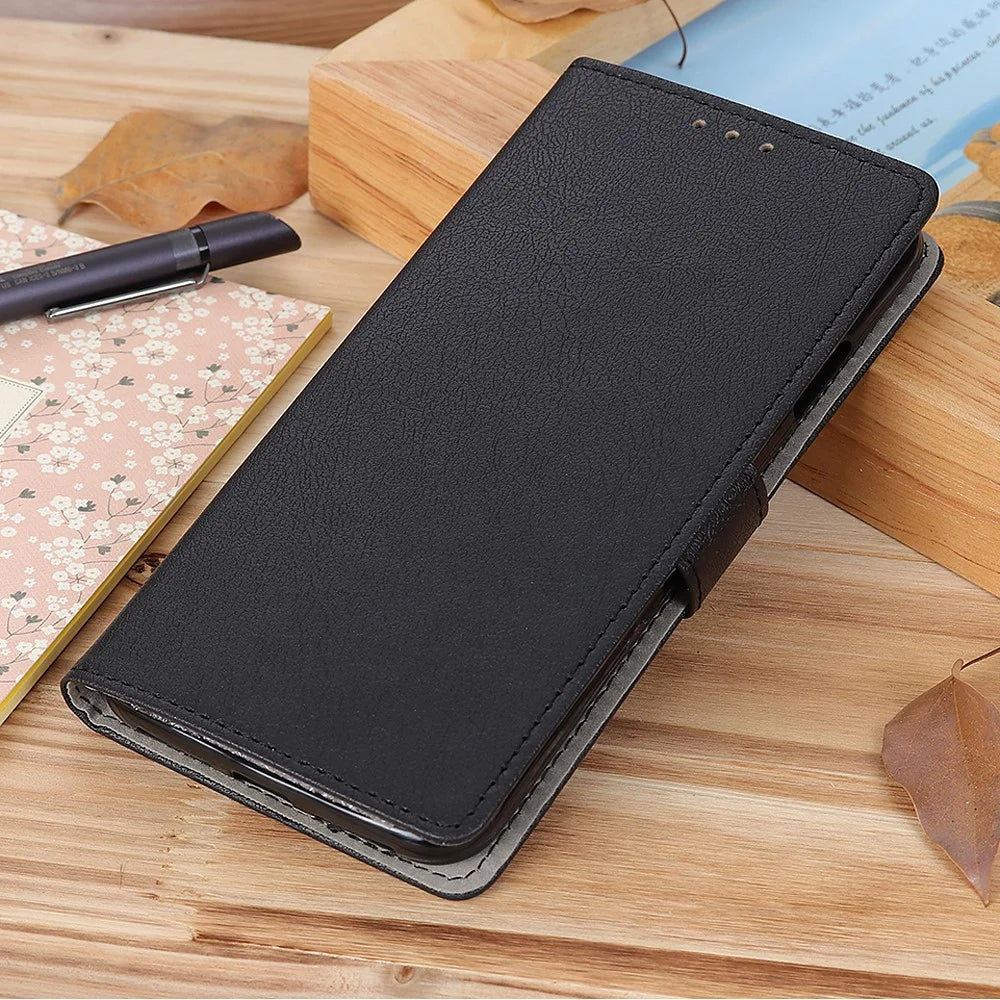 For Nokia C32 Shockproof PU Leather Phone Case Magnetic Flip Cover Stand Wallet Shell - Black - 6
