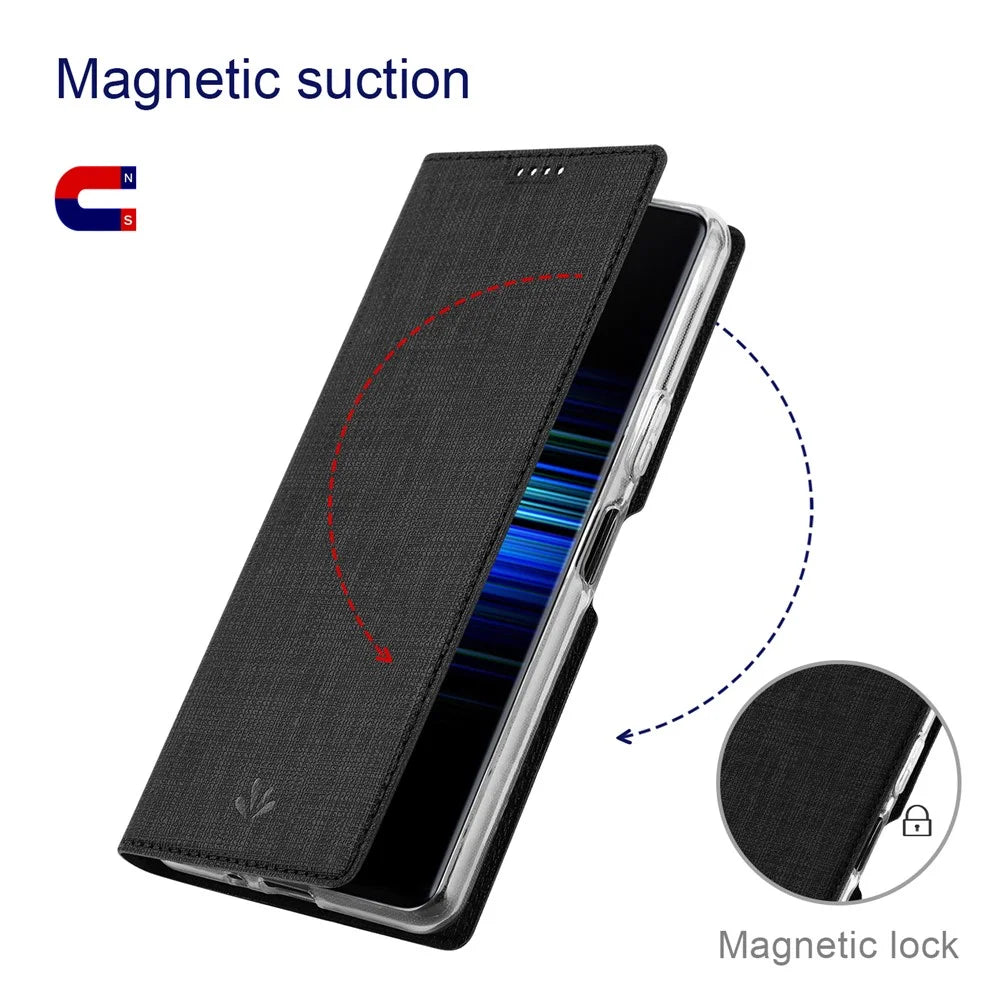 VILI DMX Series for Sony Xperia 10 V Card Slot Phone Case Mobile Phone PU Leather Stand Cover - Black - 4