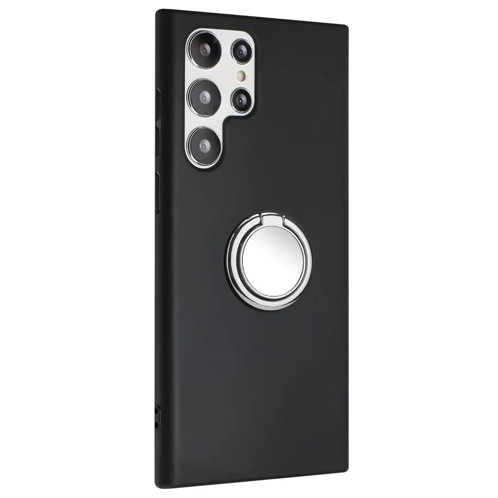 For Samsung Galaxy S22 Ultra 5G TPU Matte Phone Case Shockproof Back Cover with Ring Kickstand - Silver - 1