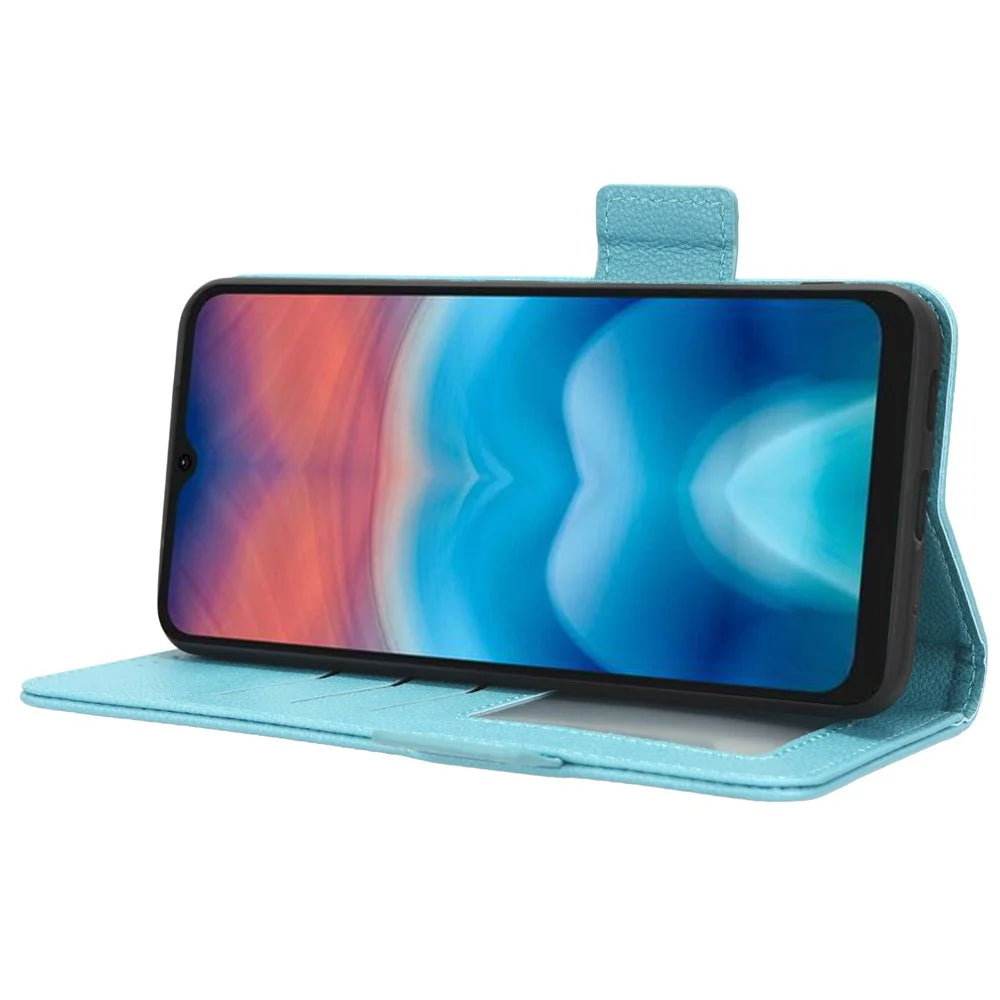 For Umidigi G1 / G1 Max PU Leather Case Litchi Texture Folio Flip Wallet Stand Phone Cover - Baby Blue - 3