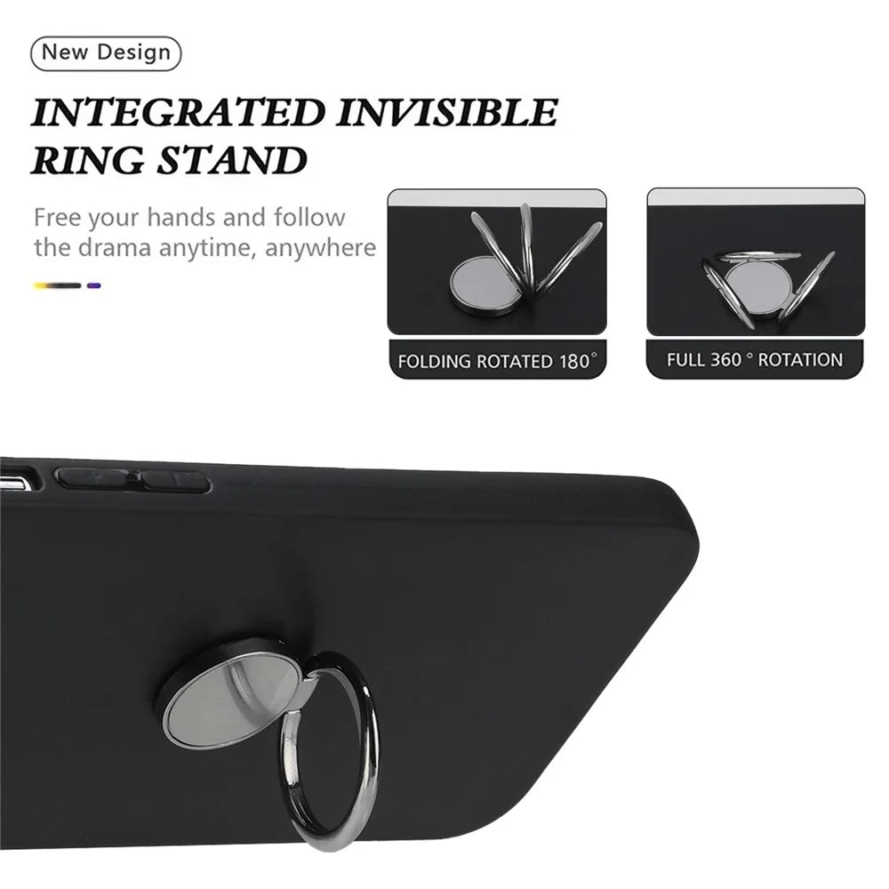 For Samsung Galaxy A52 4G / 5G / A52s 5G Ring Kickstand Matte TPU Case Cell Phone Protector Cover - Black - 4