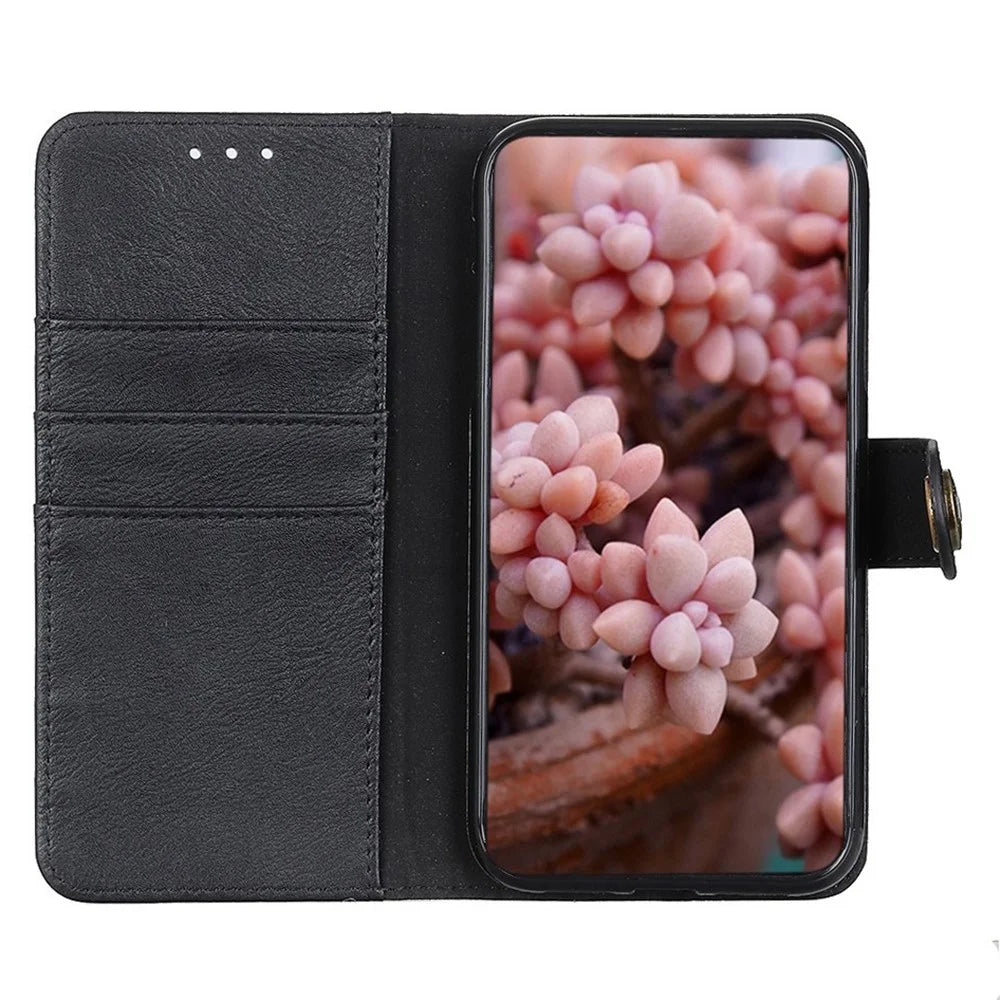 KHAZNEH For Nokia C32 PU Leather Wallet Case Cowhide Texture Cell Phone Stand Cover - Black - 2