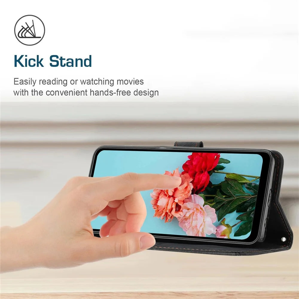 For Samsung Galaxy S23 Ultra Protective Wallet Case Skin-Touch Lines Imprinted PU Leather Phone Cover - Black - 4