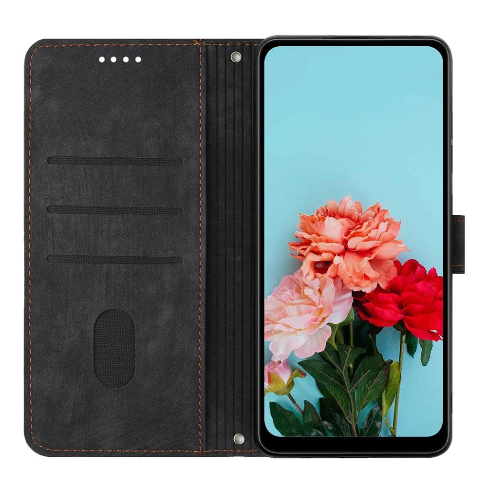 For Samsung Galaxy A52s 5G / A52 4G / 5G Lines Imprinted PU Leather Case Skin-Touch Wallet Phone Cover - Black - 2