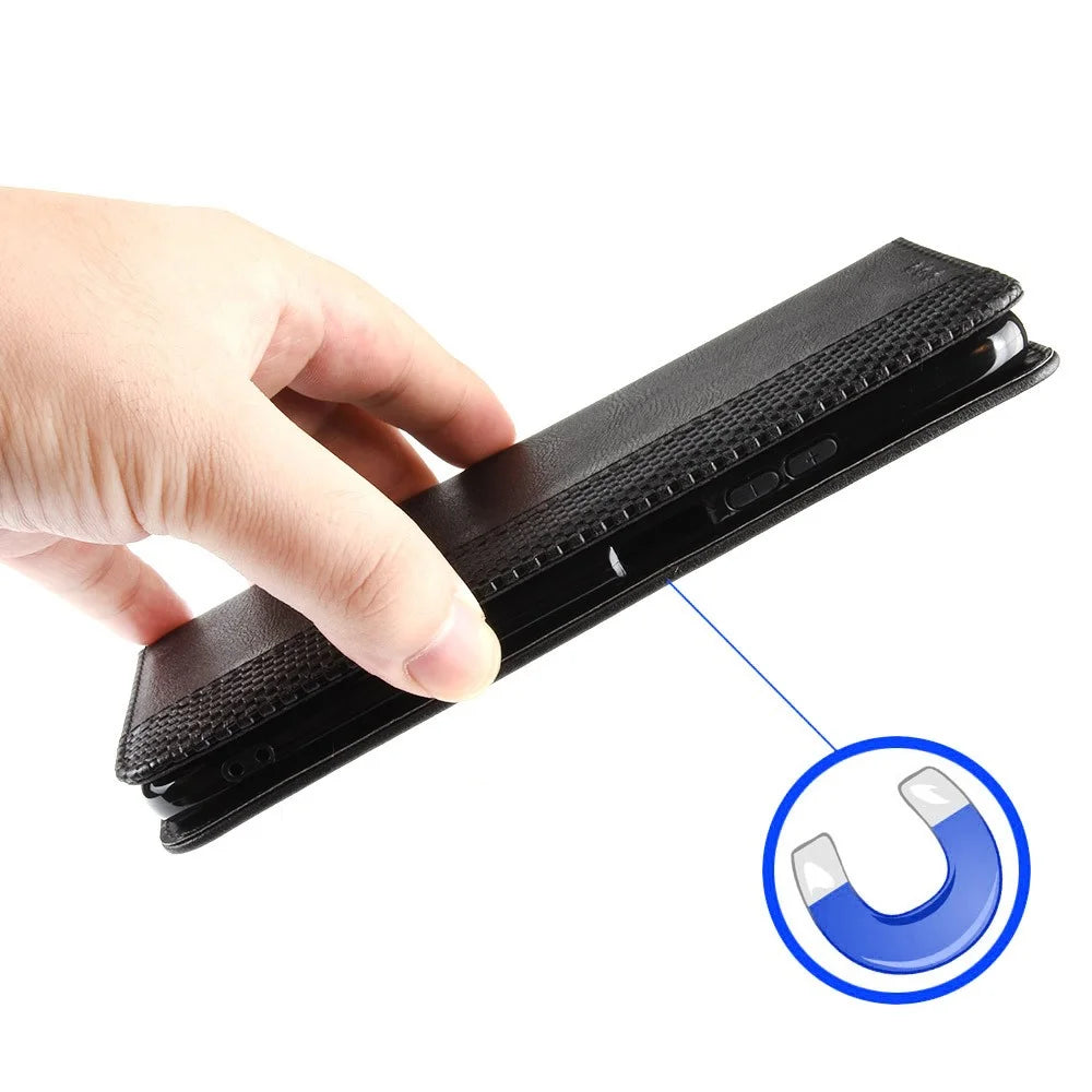 For Samsung Galaxy M14 5G Retro Phone Case PU Leather Phone Stand Wallet Protective Cover - Black - 5