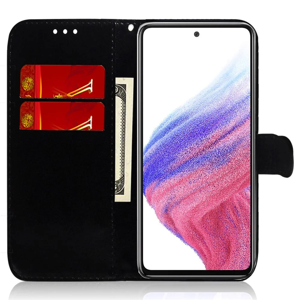 Phone Case for Samsung Galaxy M14 5G , Wallet Dazzling Flower Pattern PU Leather Flip Stand Phone Shell - Black - 2