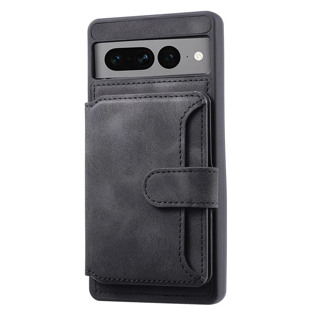 Shockproof RFID Blocking Case for Google Pixel 7 Pro 5G PU Leather TPU Phone Shell with Card Holder, Kickstand - Black - 5