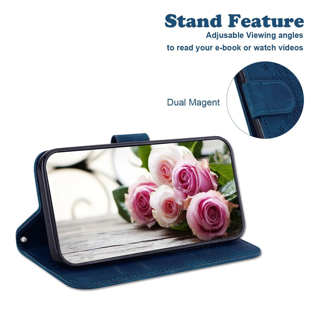 For Google Pixel 8 Pro Anti-Dust Leather Stand Phone Case Wallet Imprinted Pattern Smartphone Cover - Blue - 3