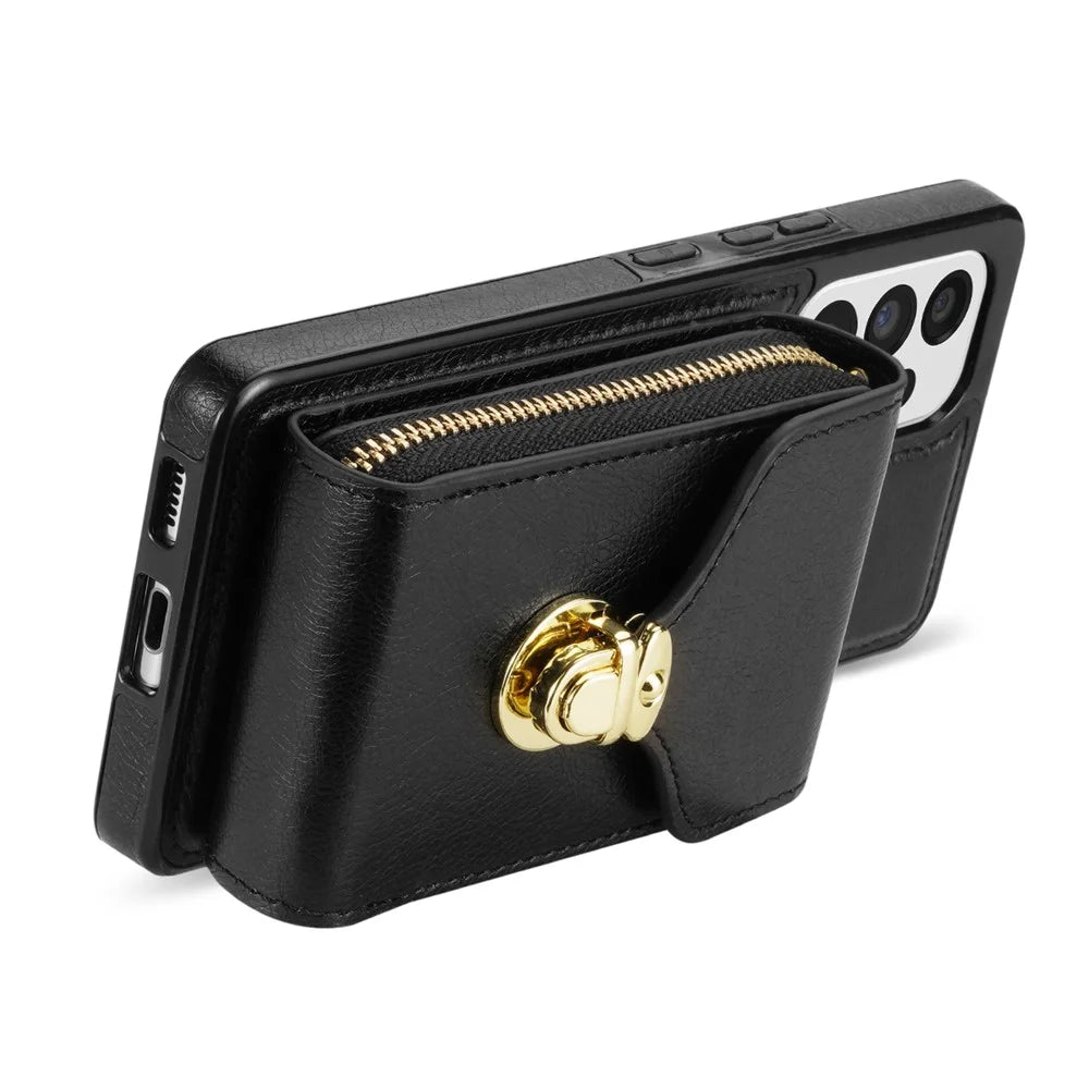 For Samsung Galaxy A53 5G Crossbody Zipper Case PU Leather + TPU Card Holder Kickstand Phone Cover - Black - 2