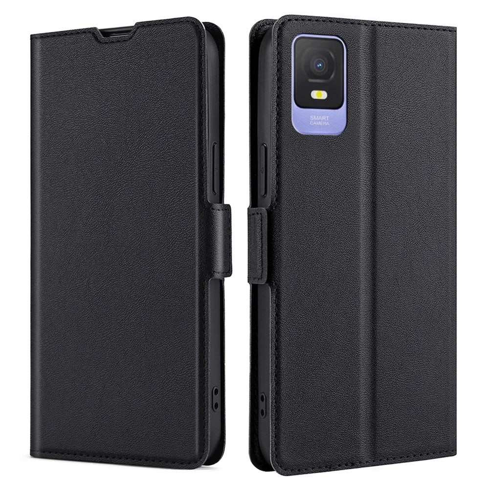Card Slot Phone Case for TCL 403 PU Leather Flip Stand Shockproof Protective Cover - Black - 1
