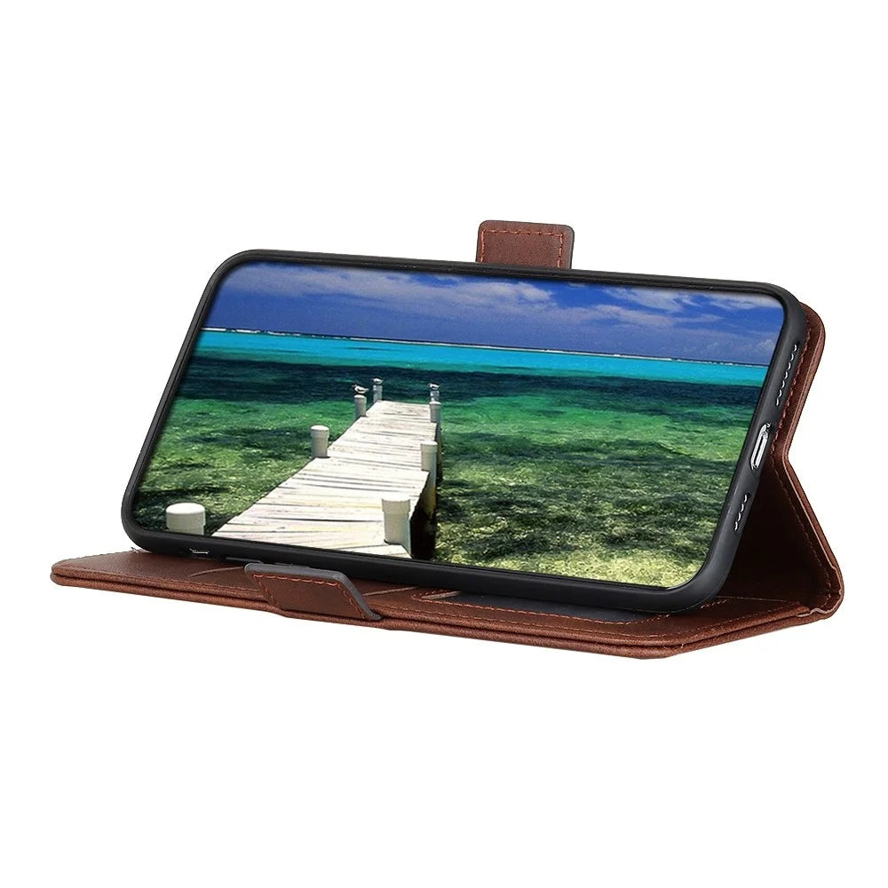 For Nokia C22 Phone Leather Case Cowhide Texture Stand Wallet Protective Cover - Brown - 2