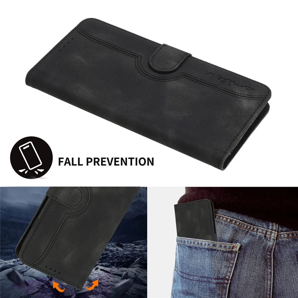 YX003 For iPhone 14 Pro Max Imprinted Smile Pattern Phone Case PU Leather Wallet Stand Cover - Black - 6