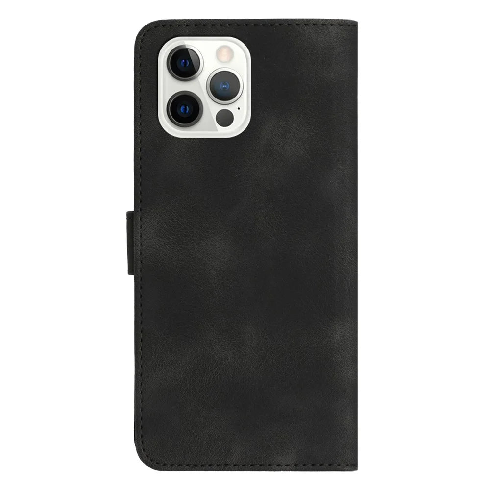 YX003 For iPhone 14 Pro Max Imprinted Smile Pattern Phone Case PU Leather Wallet Stand Cover - Black - 7