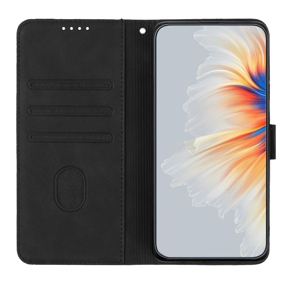 YX003 For Samsung Galaxy A13 5G / A04s 4G (164.7mm) Anti-Fingerprint Phone Case Leather Wallet Stand Imprinted Pattern Cover - Black - 2