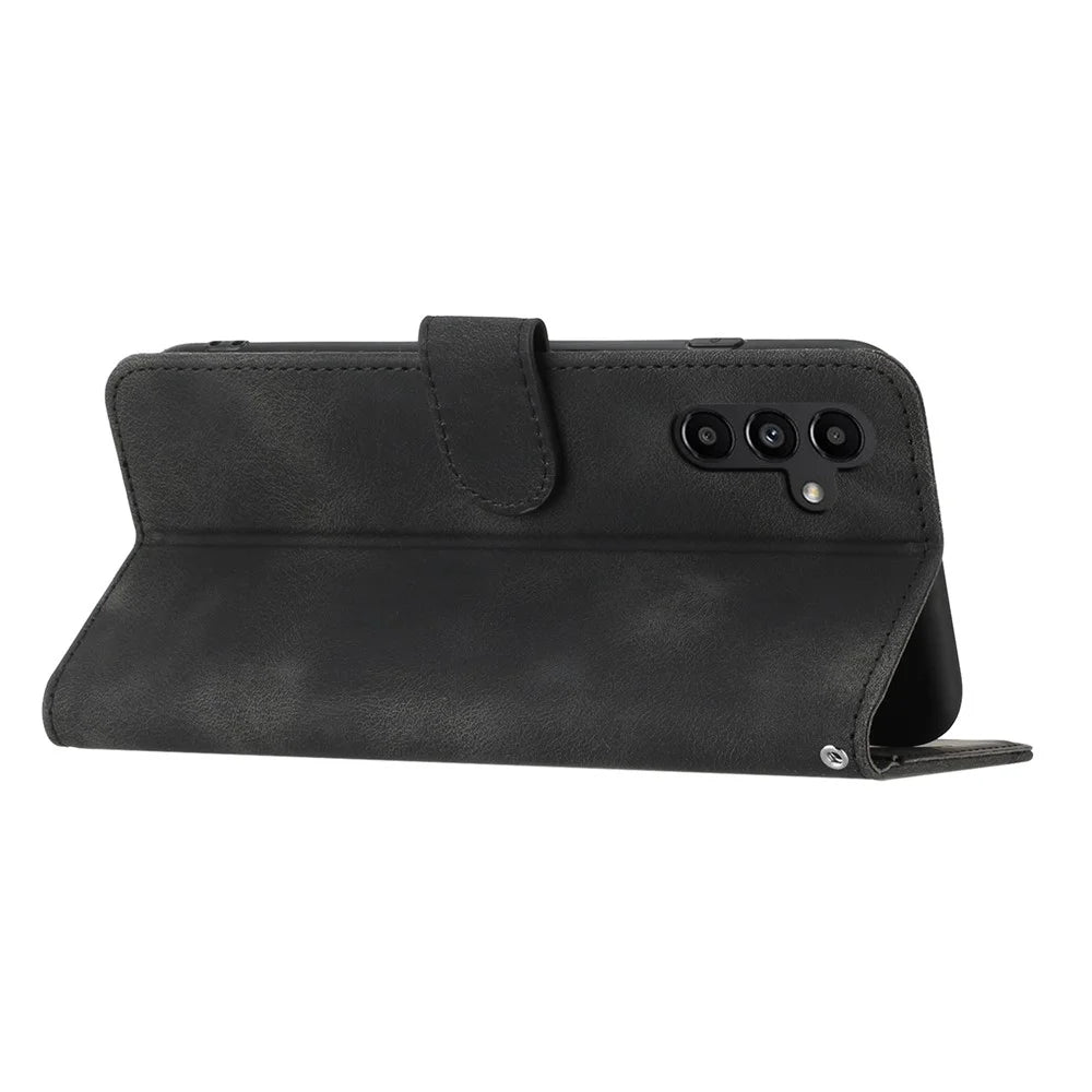 YX003 For Samsung Galaxy A13 5G / A04s 4G (164.7mm) Anti-Fingerprint Phone Case Leather Wallet Stand Imprinted Pattern Cover - Black - 4