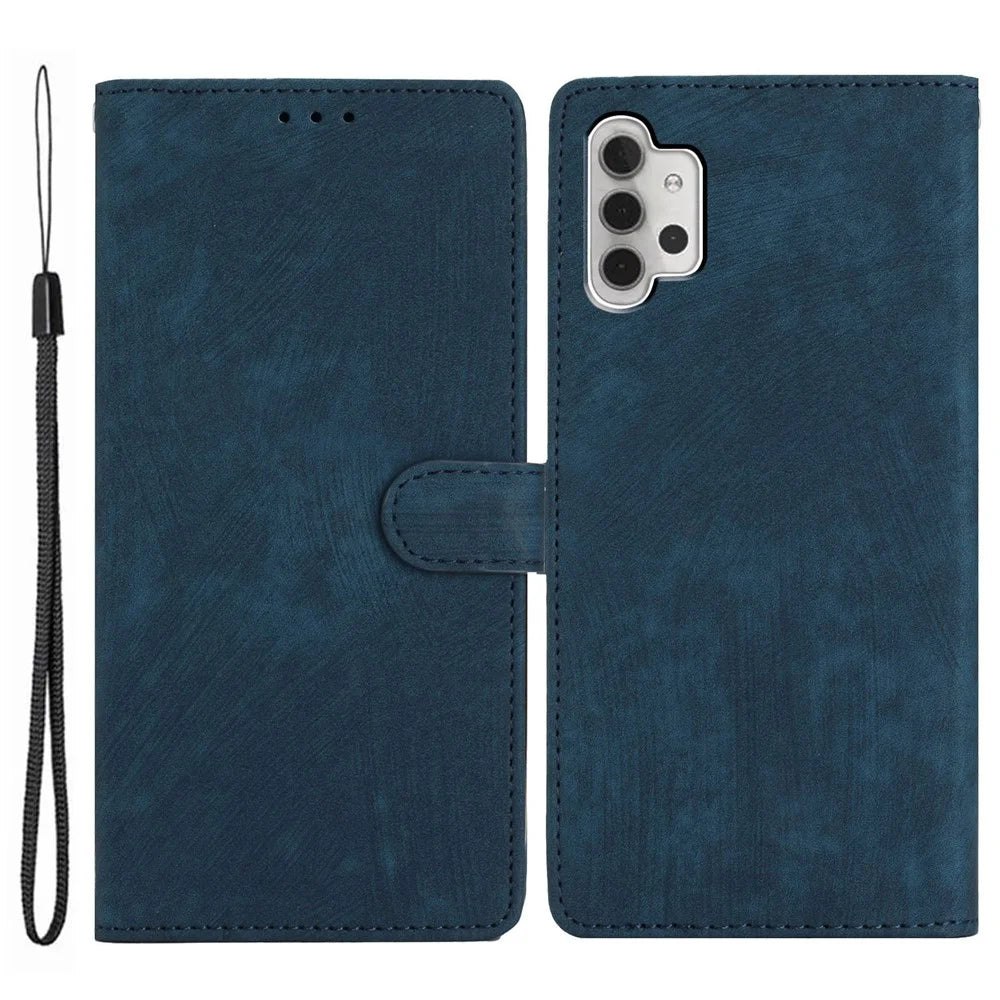 For Samsung Galaxy A32 5G / M32 5G PU Leather Wallet Mobile Case Skin-touch Anti-drop Shell with Stand - Blue - 1