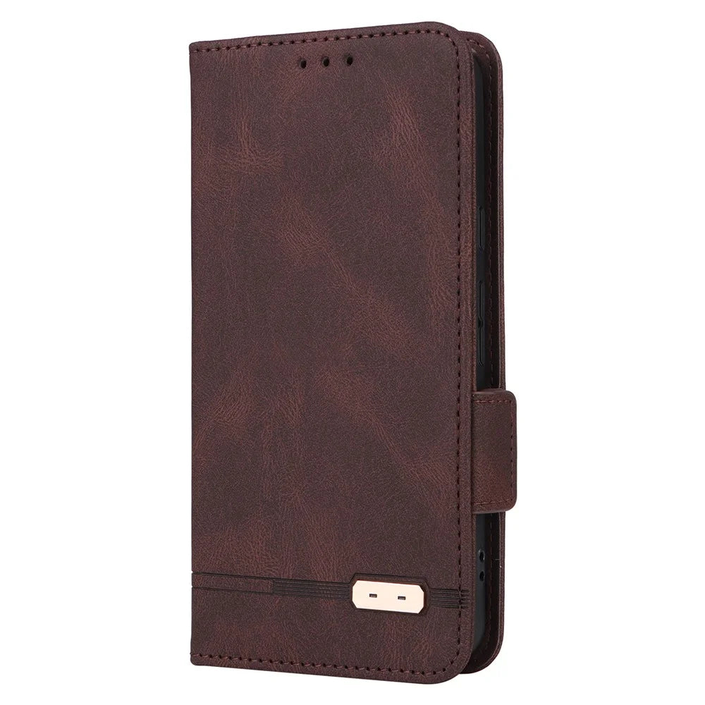 For Google Pixel 8 Hardware Decor PU Leather Phone Case Wallet Stand Phone Cover - Coffee - 5