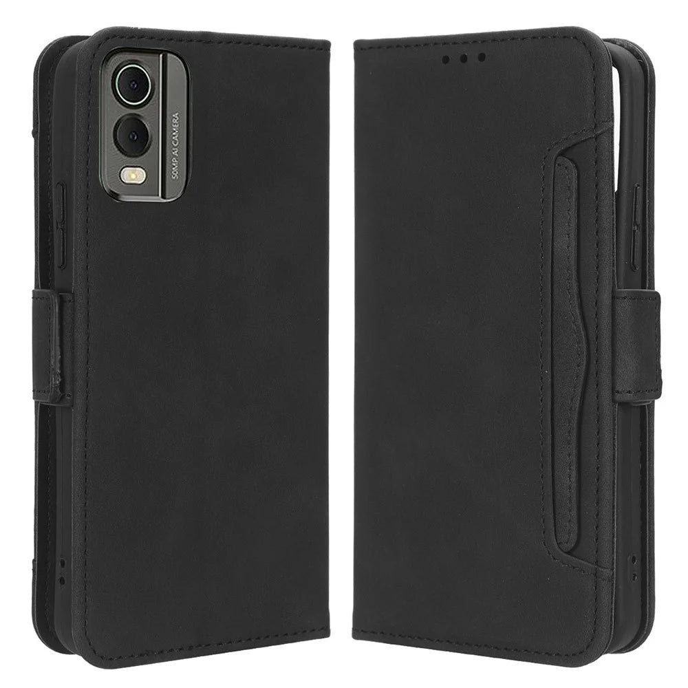 For Nokia C32 Flip Design PU Leather Phone Case Stand Multiple Card Slots Wallet Phone Cover - Black - 1