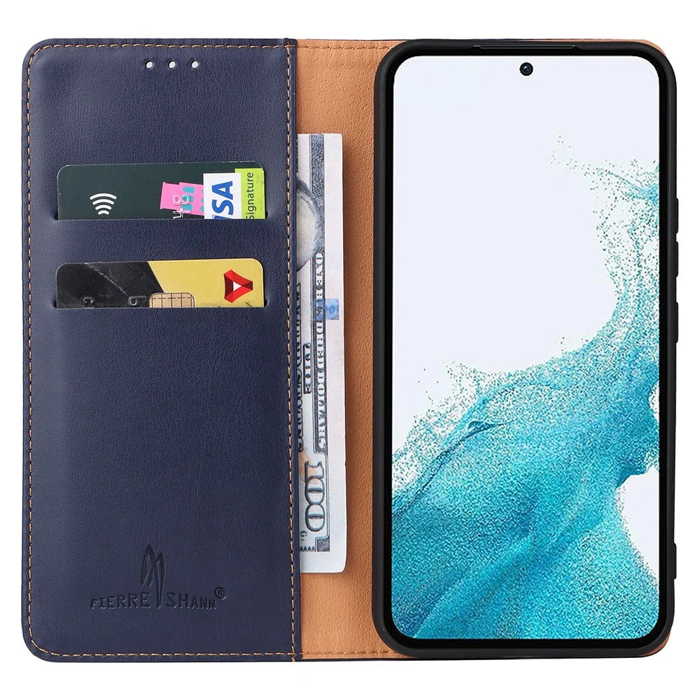 FIERRE SHANN For Samsung Galaxy A54 5G PU Leather Wallet Folding Stand Phone Case Anti-drop Cover - Blue - 2