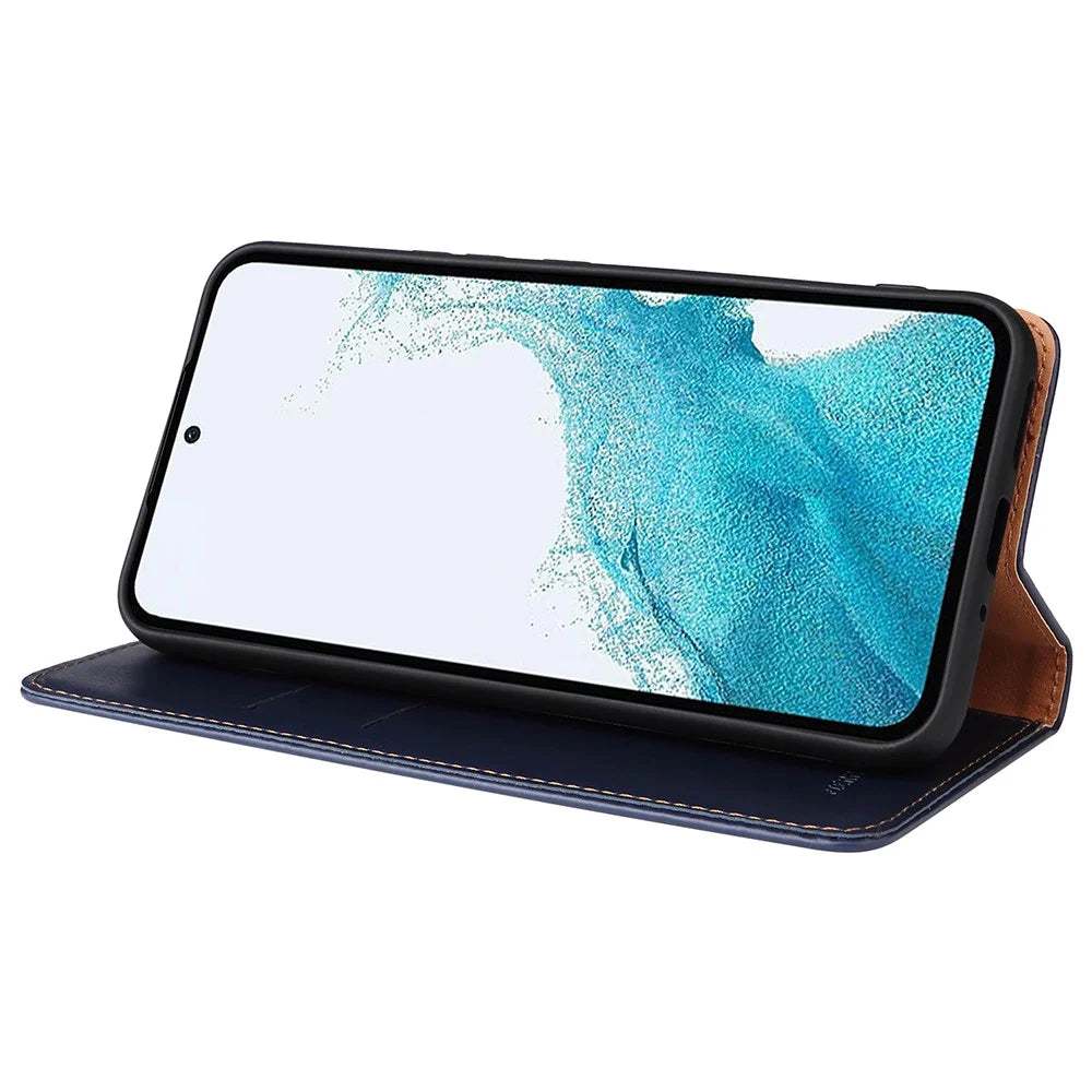 FIERRE SHANN For Samsung Galaxy A54 5G PU Leather Wallet Folding Stand Phone Case Anti-drop Cover - Blue - 3