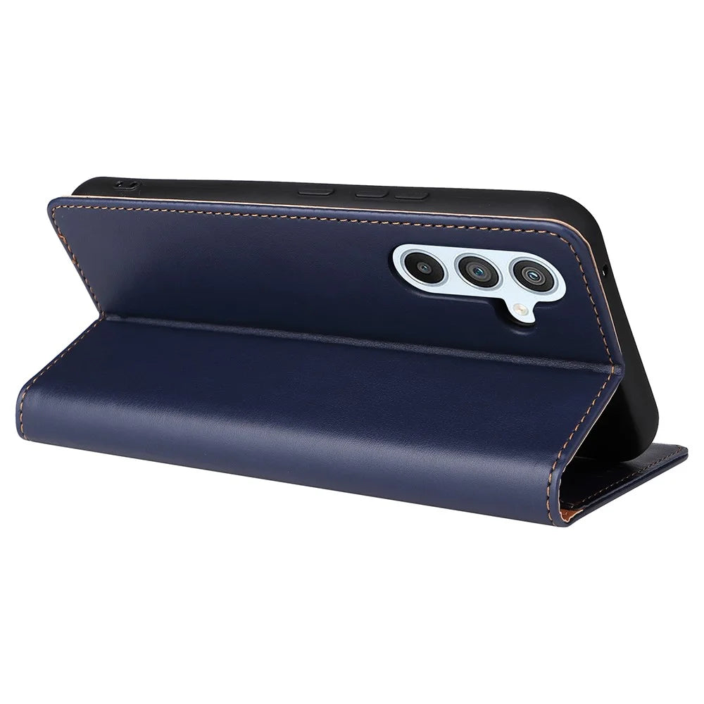 FIERRE SHANN For Samsung Galaxy A54 5G PU Leather Wallet Folding Stand Phone Case Anti-drop Cover - Blue - 4