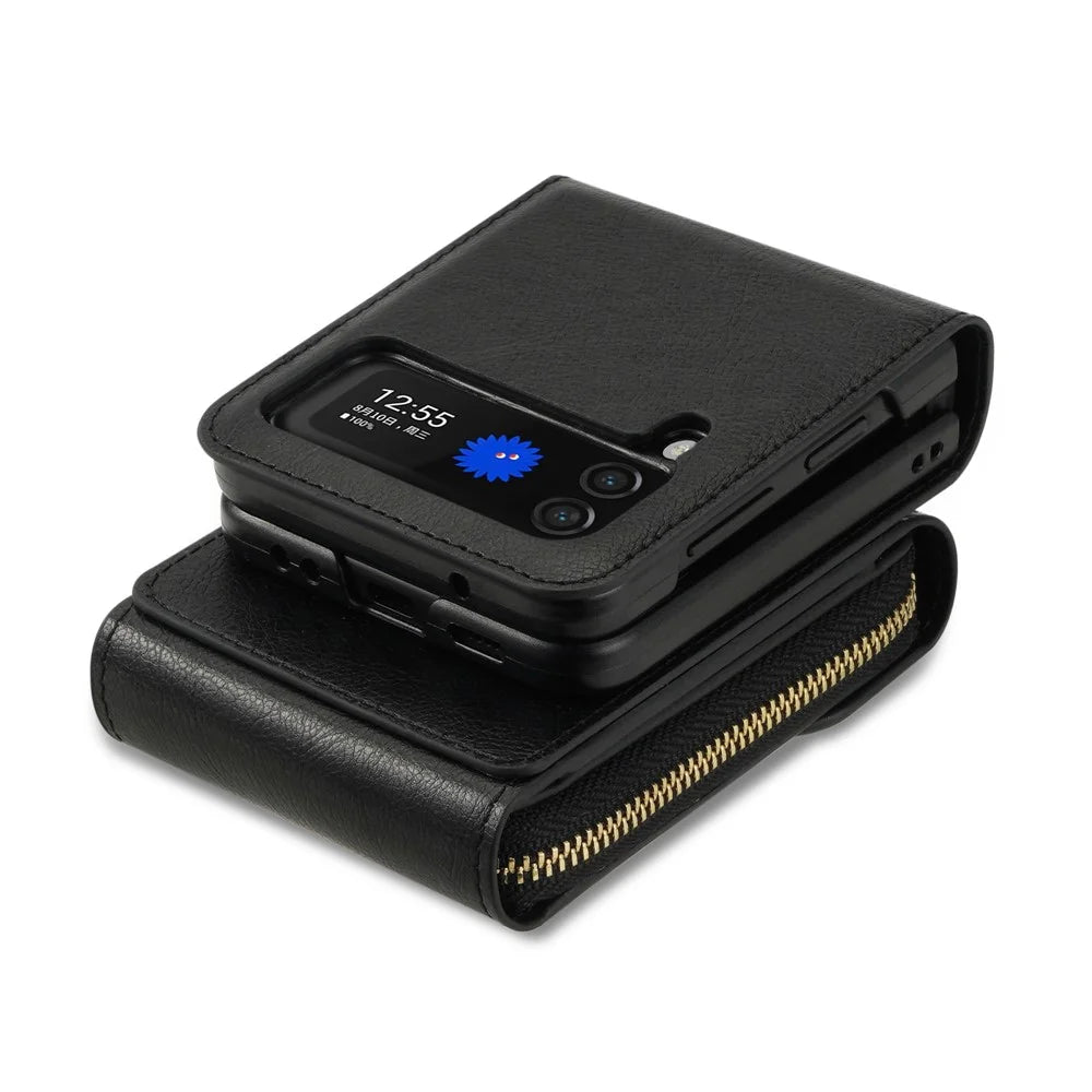 For Samsung Galaxy Z Flip4 5G Zipper Pocket Card Slot Phone Case PU Leather+TPU+PC Protective Cover - Black - 7