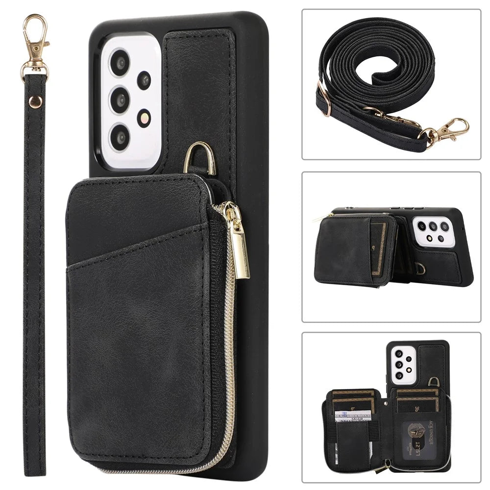 For Samsung Galaxy A13 4G / A13 5G / M13 5G / A04s 4G (164.7mm) / A04 4G Zipper Phone Case PU Leather+TPU Kickstand Phone Cover  - Black - 1