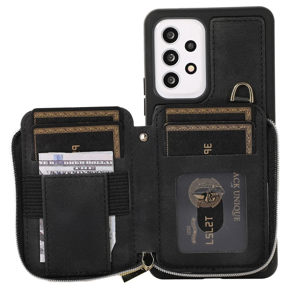 For Samsung Galaxy A13 4G / A13 5G / M13 5G / A04s 4G (164.7mm) / A04 4G Zipper Phone Case PU Leather+TPU Kickstand Phone Cover  - Black - 2