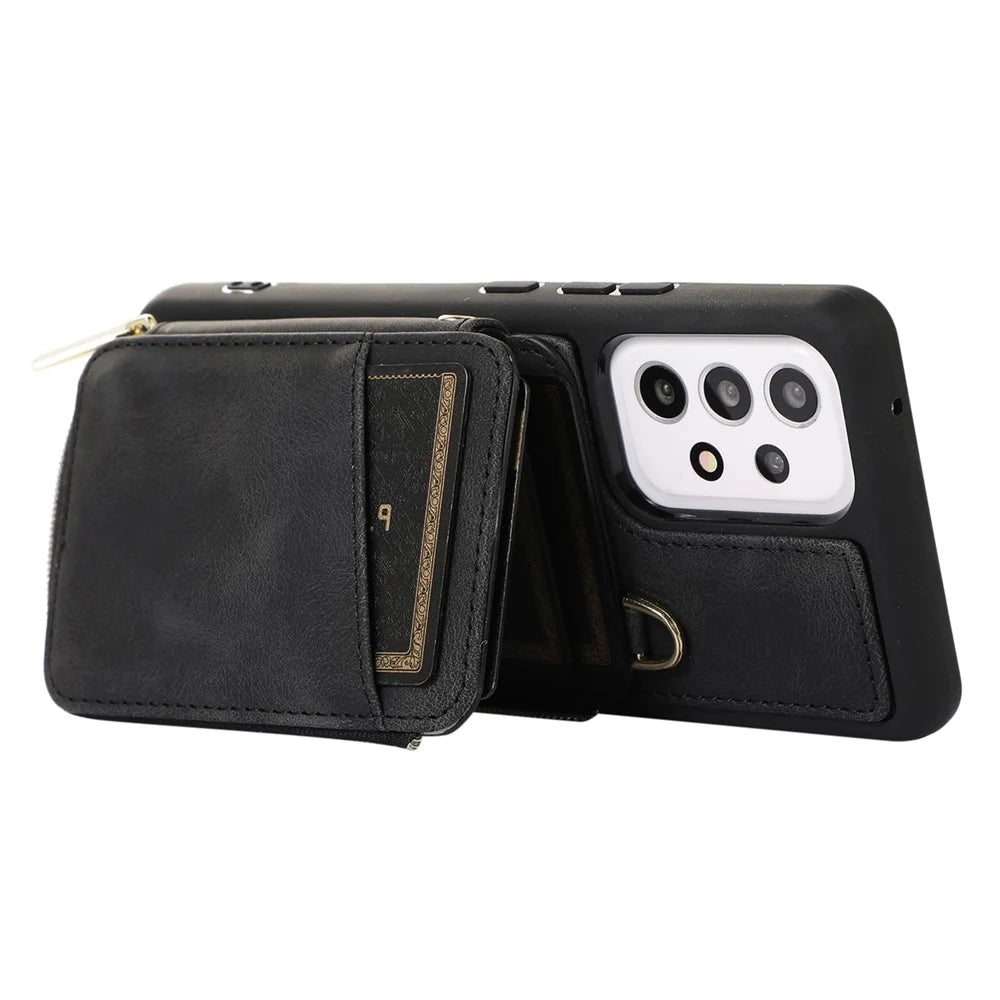 For Samsung Galaxy A13 4G / A13 5G / M13 5G / A04s 4G (164.7mm) / A04 4G Zipper Phone Case PU Leather+TPU Kickstand Phone Cover  - Black - 3