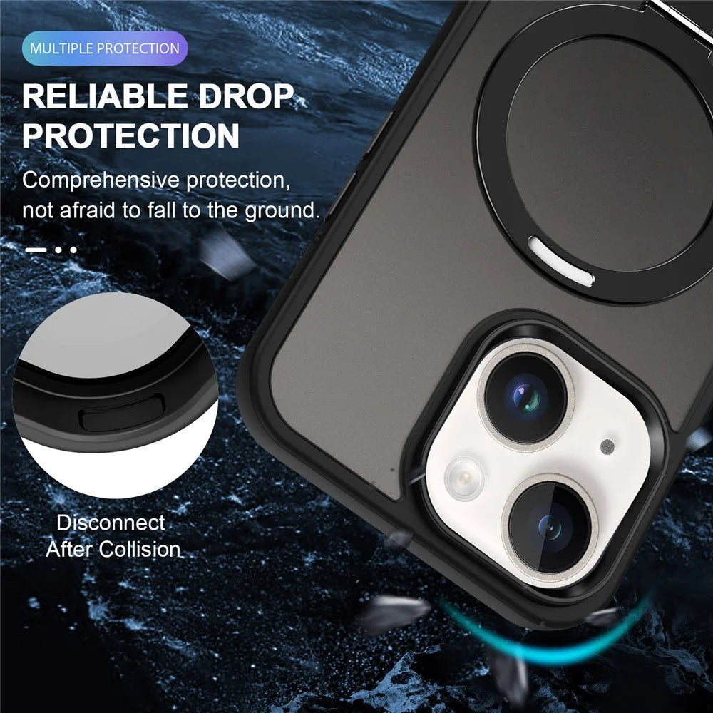 For iPhone 13 / 14 6.1 inch Compatible with MagSafe Phone Case PC+TPU Ring Kickstand Protective Cover - Black - 2