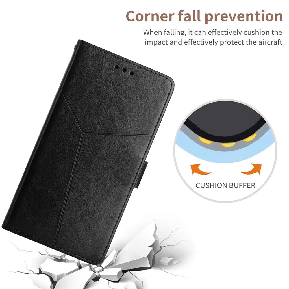 HT01 For Sony Xperia 10 V TPU+PU Leather Phone Case Imprinted Y-shaped Line Flip Stand Wallet Cover - Black - 4