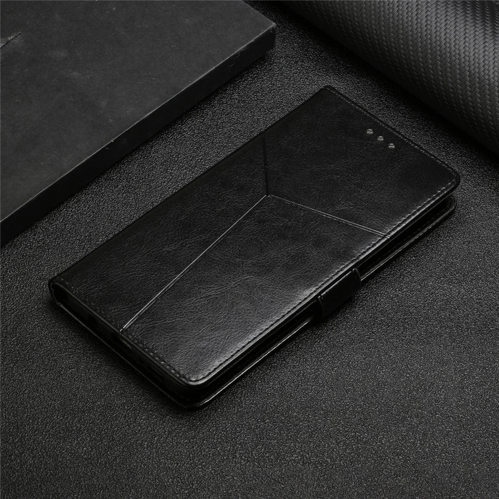 HT01 For Sony Xperia 10 V TPU+PU Leather Phone Case Imprinted Y-shaped Line Flip Stand Wallet Cover - Black - 7