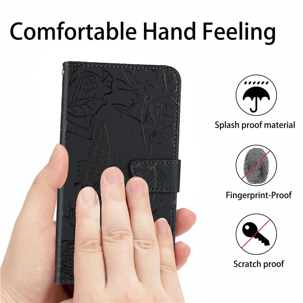 HT03 For Sony Xperia 10 V Skin-touch Leather Phone Case Imprinted Stand Wallet Cover with Shoulder Strap - Black - 5