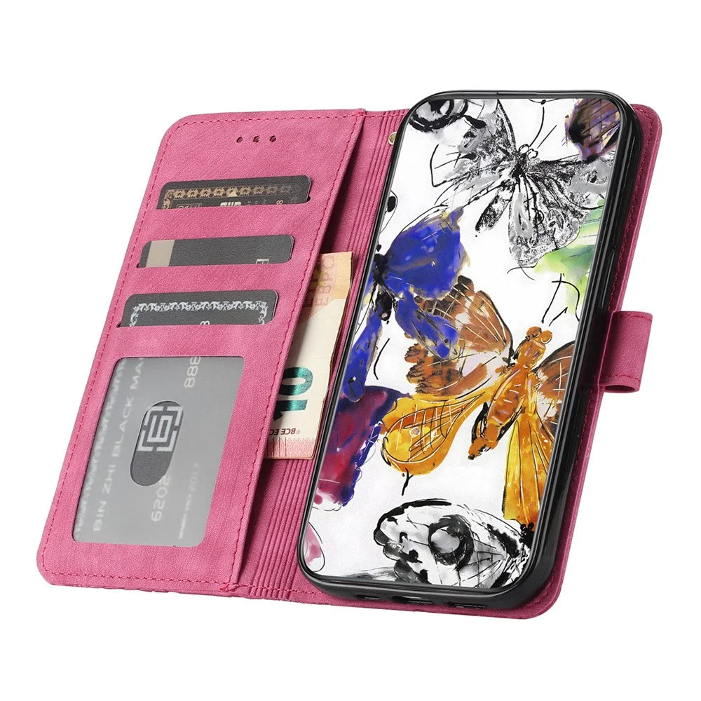 For Samsung Galaxy A52 4G / 5G / A52s 5G Anti-Fall Wallet Phone Case Butterfly Imprinted Skin-Touch Leather Phone Cover - Rose - 2