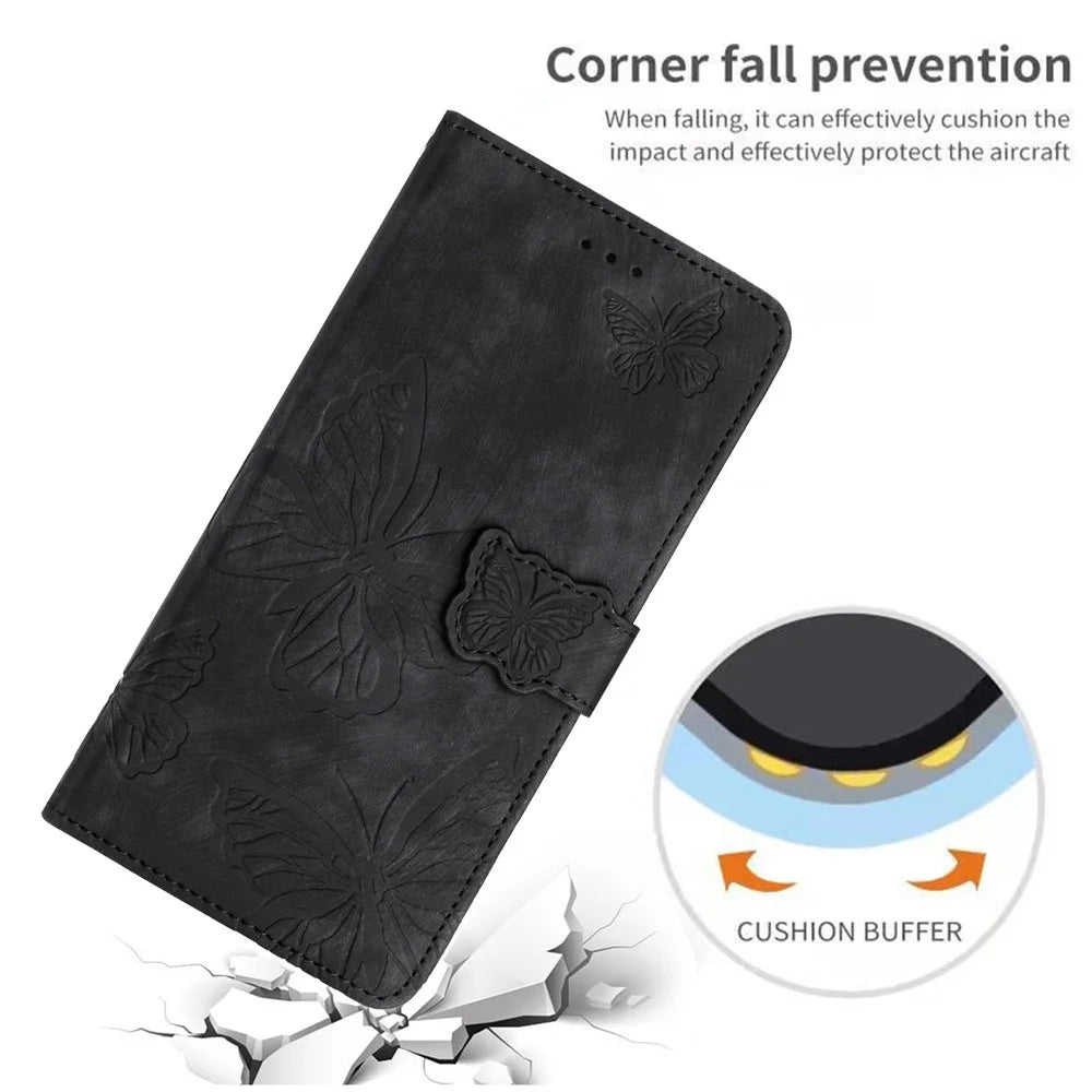 Skin-touch Phone Cover for iPhone 13 Pro Max 6.7 inch PU Leather Stand Wallet Butterfly Imprinted Case - Black - 5
