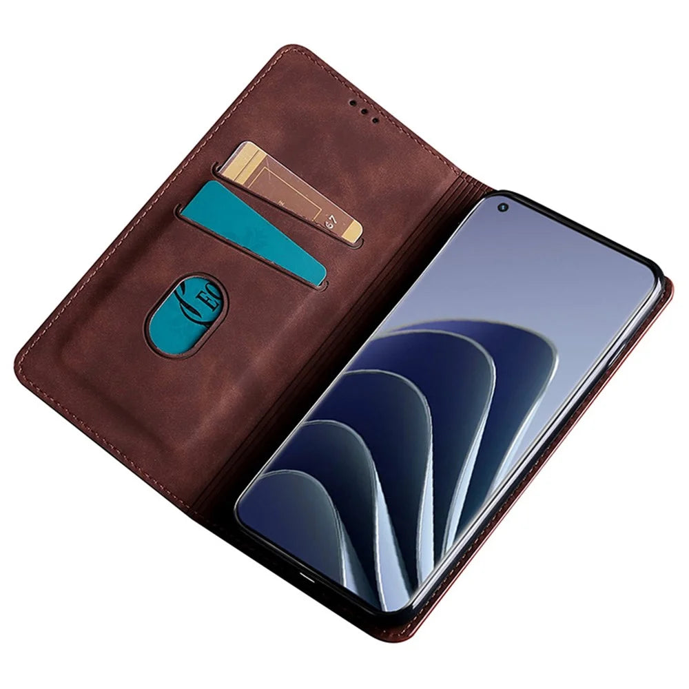 For OnePlus Nord 3 5G / Ace 2V 5G Magnetic Closing Skin-touch Phone Case Leather Stand Cover with Card Slots - Dark Brown - 2