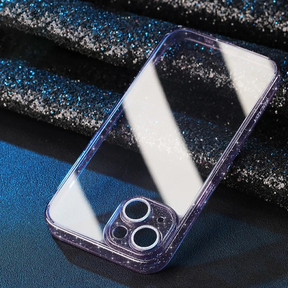 SULADA Tempered Glass+TPU Case for iPhone 14 , Electroplating Glitter Phone Cover with Lens Protector - Purple - 2