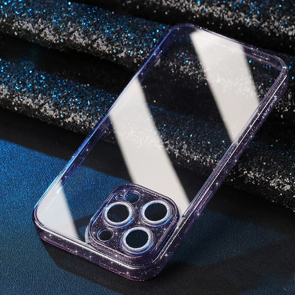 SULADA For iPhone 13 Pro Max Phone Case Tempered Glass+TPU Glitter Electroplating Phone Cover with Lens Protector - Purple - 2