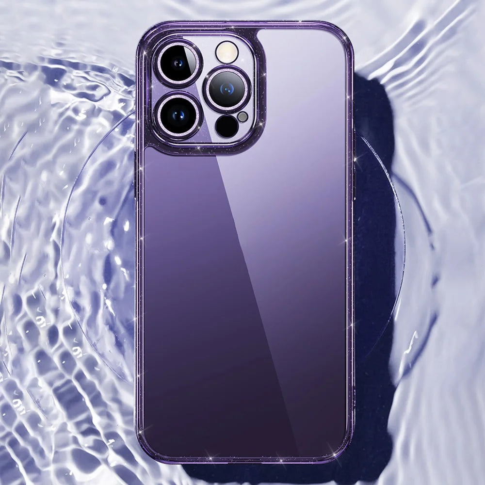 SULADA For iPhone 13 Pro Max Phone Case Tempered Glass+TPU Glitter Electroplating Phone Cover with Lens Protector - Purple - 4