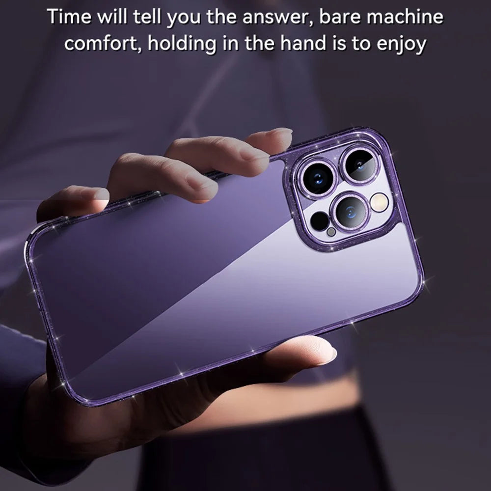 SULADA For iPhone 13 Pro Max Phone Case Tempered Glass+TPU Glitter Electroplating Phone Cover with Lens Protector - Purple - 5
