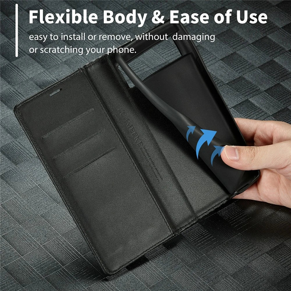 LC.IMEEKE For Google Pixel 8 Wallet Stand Phone Leather Case Carbon Fiber Texture Cover - Horizontal Stripe - 5