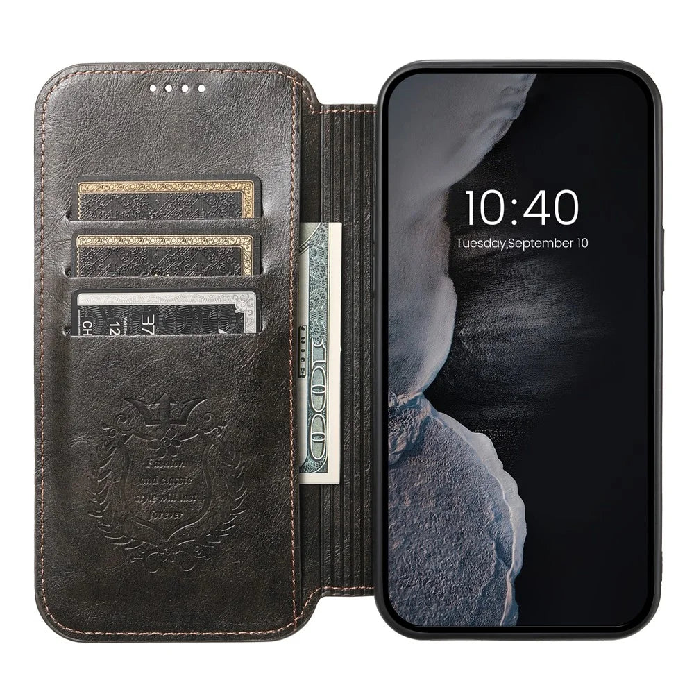 SUTENI J05 For iPhone 12 / 12 Pro Wallet Phone Case Leather Stand Cover Compatible with MagSafe - Black - 2