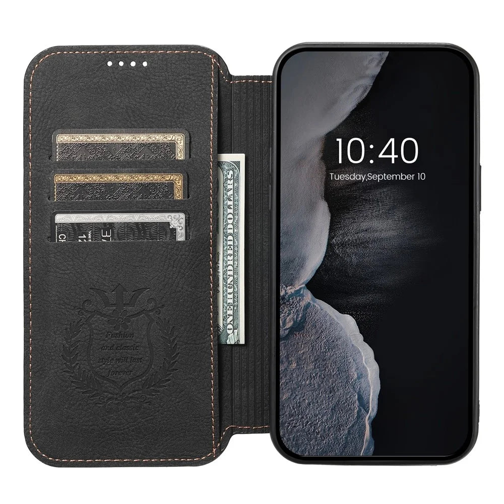 SUTENI J06 For iPhone 12 / 12 Pro Magnetic Phone Case Stand Wallet Leather Cover Compatible with MagSafe  - Black - 2