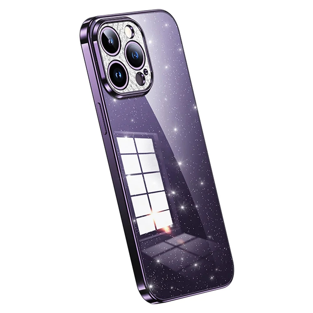 SULADA For iPhone 13 Pro Max 6.7 inch Glitter Soft TPU Phone Case Rhinestone Decor Electroplating Cover - Purple - 1