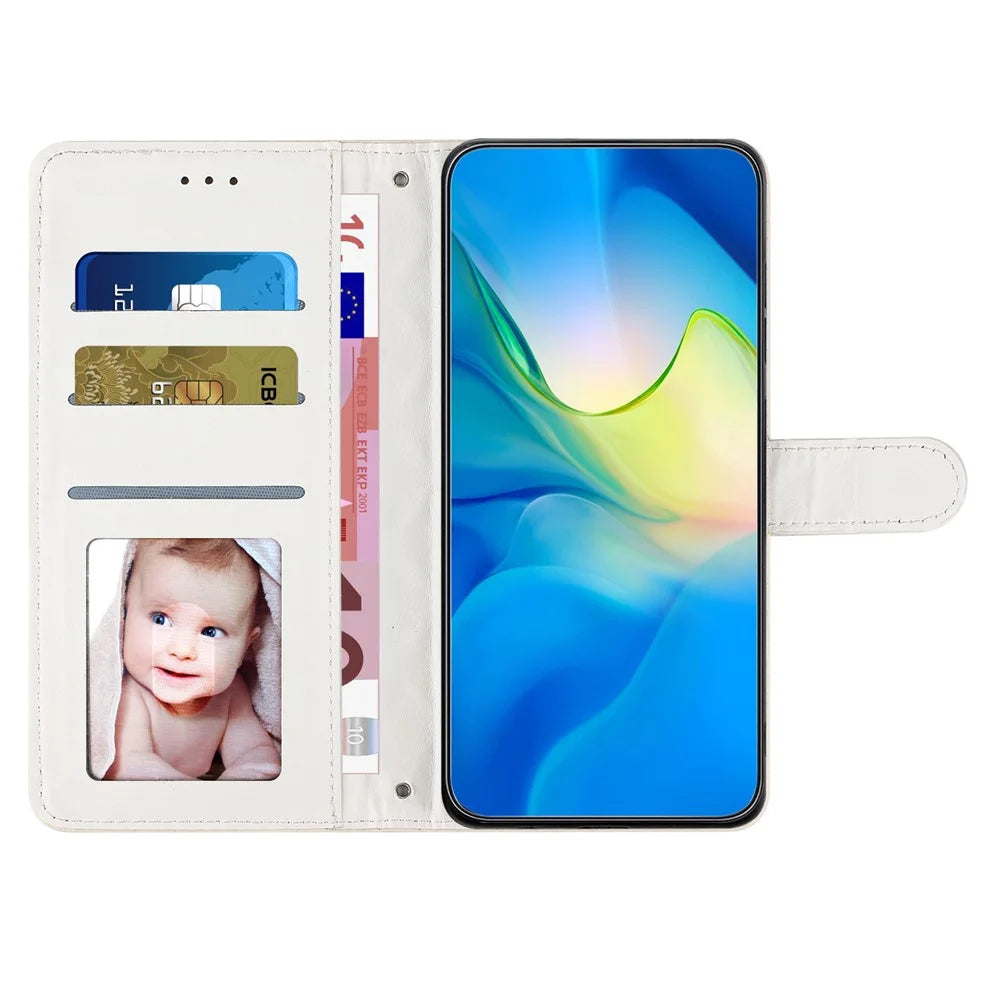 Cell Phone Cover for iPhone 13 Pro , Stand Stitching Line Rhombus Texture PU Leather Phone Case Wallet Shell - White - 3