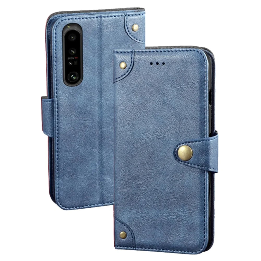 IDEWEI For Sony Xperia 1 V Stand PU Leather Phone Cover  Scratch Resistant Wallet Phone Case - Blue - 1